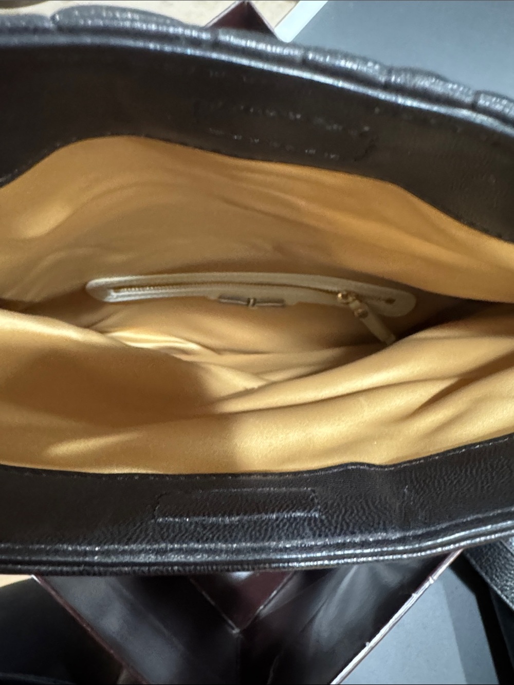 Black Quilted Leather Foldover Clutch with Gold Logo - Picture 3 of 3